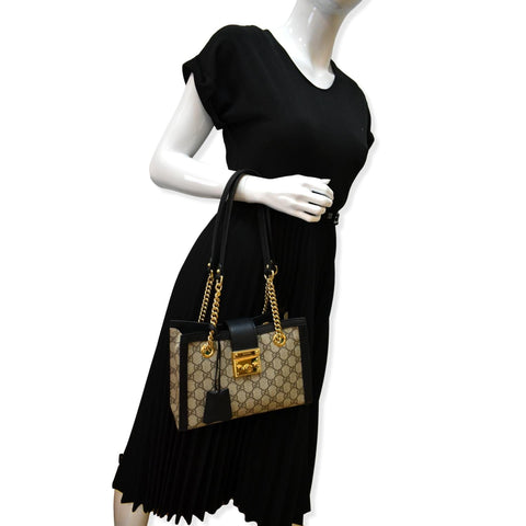 GUCCI Padlock Small GG Supreme Canvas Shoulder Bag Beige/Ebony 498156