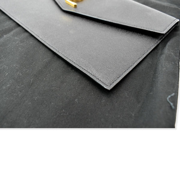 YVES SAINT LAURENT Uptown Envelope Grain De Poudre Leather Clutch Black
