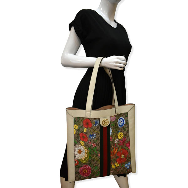 Gucci Ophidia GG Flora Vertical Shopping Tote Bag White