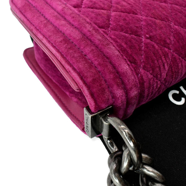 CHANEL Small Boy CC Chain Velvet Shoulder Bag Fuchsia