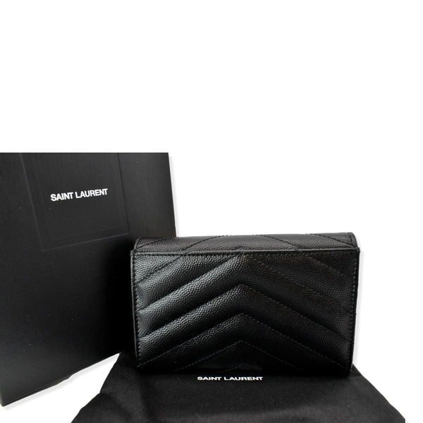 YVES SAINT LAURENT Monogram Grain De Poudre Leather Wallet Black