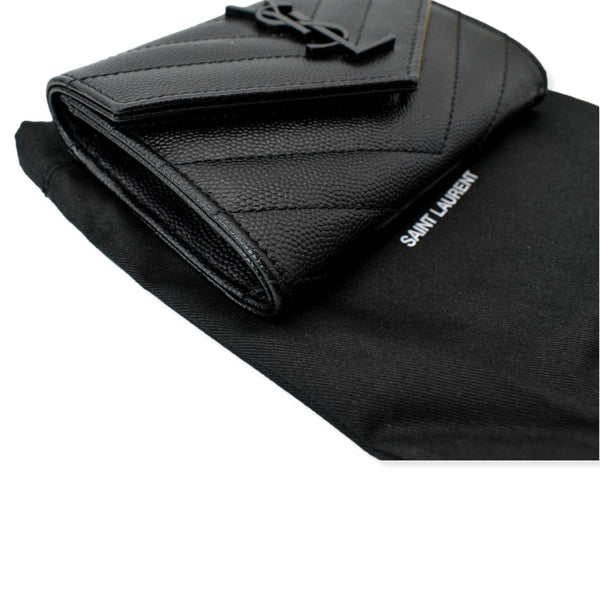 YVES SAINT LAURENT Monogram Grain De Poudre Leather Wallet Black