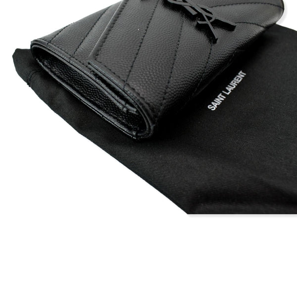 YVES SAINT LAURENT Monogram Grain De Poudre Leather Wallet Black