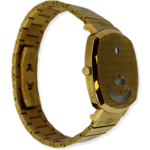 Gucci Grip GG Engraved Quartz Gold Stainless Steel Watch 35MM