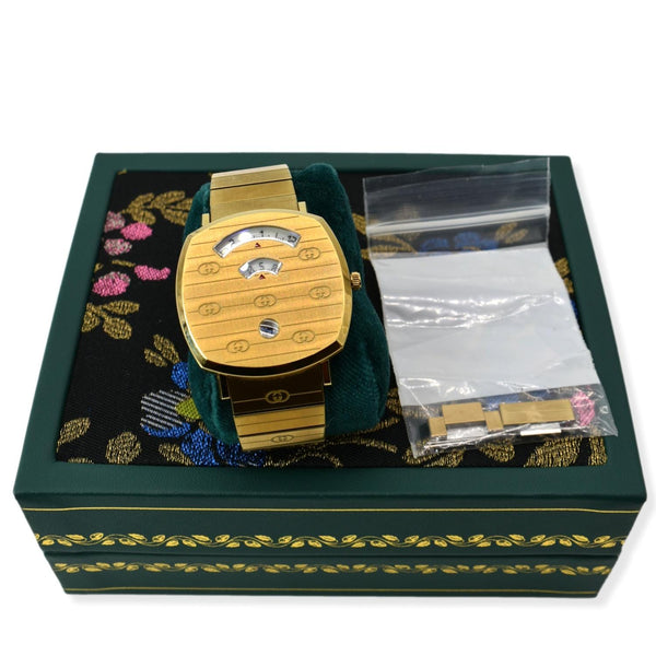 Gucci Grip GG Engraved Quartz Gold Stainless Steel Watch 35MM