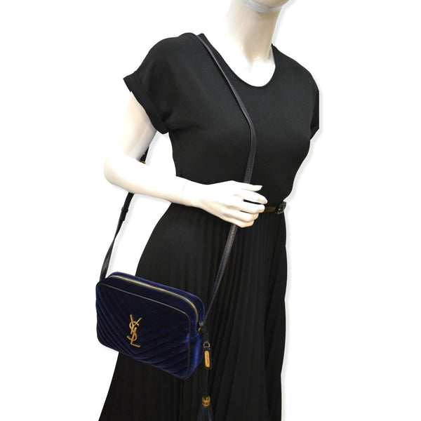 Yves Saint Laurent Lou Velvet Camera Crossbody Bag Blue