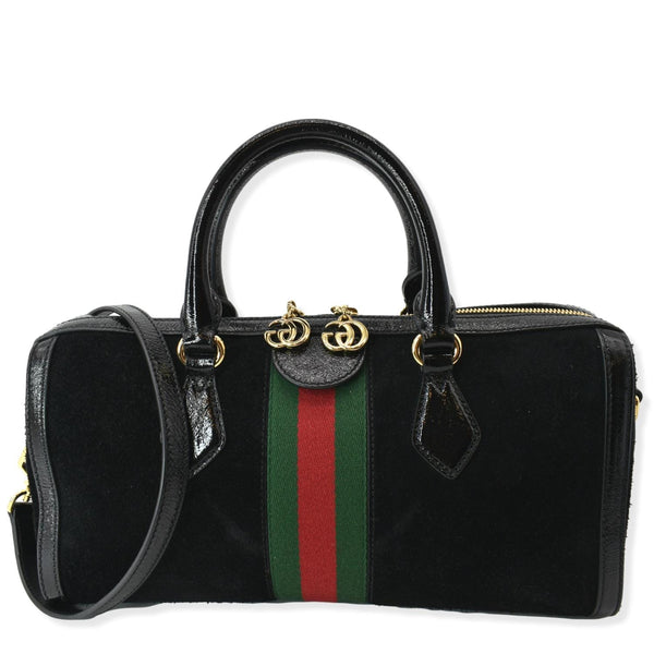 GUCCI Ophidia GG Suede Web Top Handle Shoulder Bag Black 524532