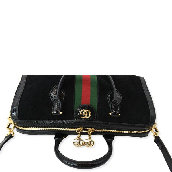 GUCCI Ophidia GG Suede Web Top Handle Shoulder Bag Black 524532