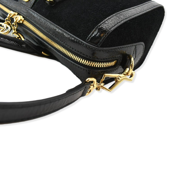 GUCCI Ophidia GG Suede Web Top Handle Shoulder Bag Black 524532