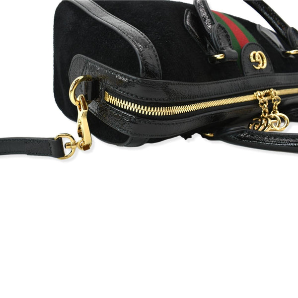 GUCCI Ophidia GG Suede Web Top Handle Shoulder Bag Black 524532