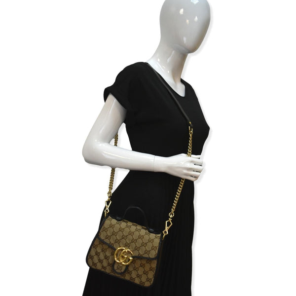 GUCCI GG Marmont Mini Top Handle Crossbody Bag 583571 Beige