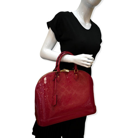 LOUIS VUITTON Alma GM Monogram Vernis Leather Satchel Bag Pink