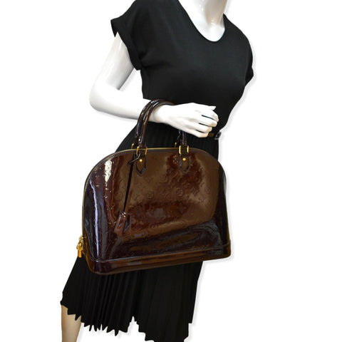 LOUIS VUITTON Alma GM Monogram Vernis Leather Satchel Bag Burgundy