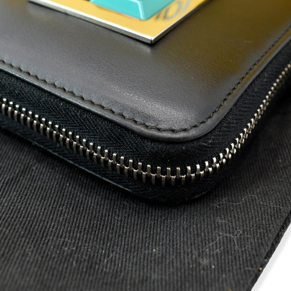 FENDI Century Hypnoteyes Continental Vitello Leather Zip Around Wallet Black