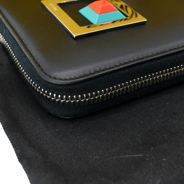 FENDI Century Hypnoteyes Continental Vitello Leather Zip Around Wallet Black
