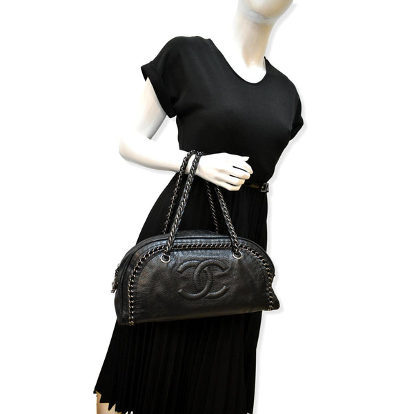 CHANEL CC Chain Around Leather Bowling Bag Black
