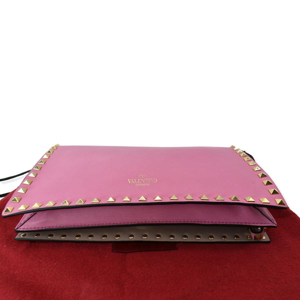 VALENTINO Rockstud Leather Clutch Bag Pink