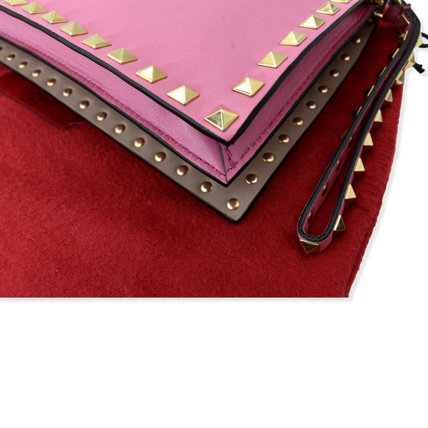 VALENTINO Rockstud Leather Clutch Bag Pink