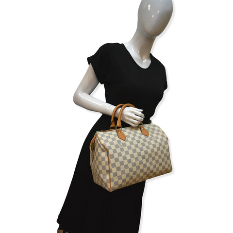 LOUIS VUITTON Speedy 30 Damier Azur Satchel Bag White