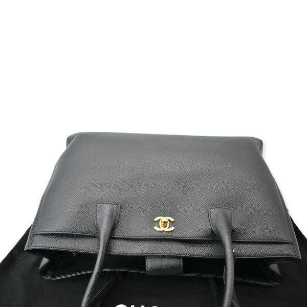CHANEL Cerf Executive Leather Shopper Tote Bag Black