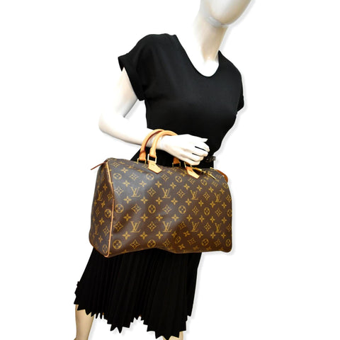 Louis Vuitton Speedy 35 Monogram Canvas Satchel Bag Brown