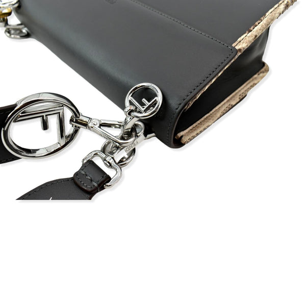 FENDI Kan I F Logo Python Leather Shoulder Bag Black