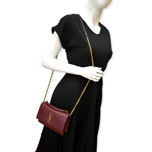 YVES SAINT LAURENT Sunset Mini Leather Crossbody Bag Rouge Legion