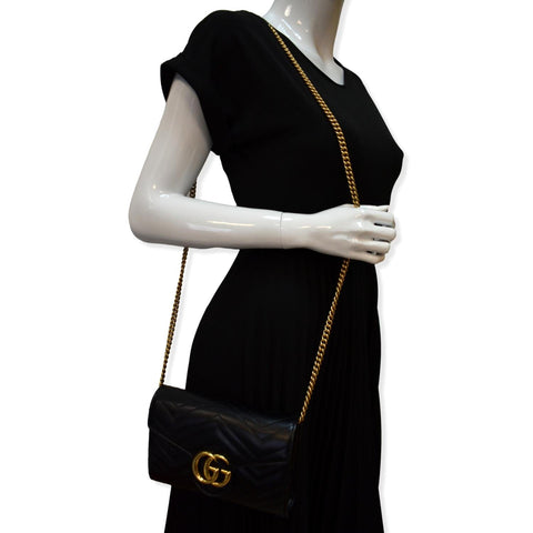 GUCCI GG Marmont Mini Matelasse Leather Crossbody Bag Black 474575