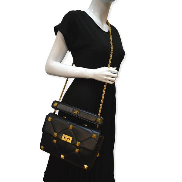 VALENTINO Garavani Roman Stud Leather Crossbody Bag Black - Hot Deals
