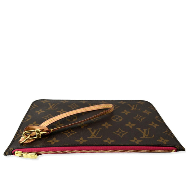 LOUIS VUITTON Neverfull Monogram Canvas Pochette Wristlet Pouch Brown