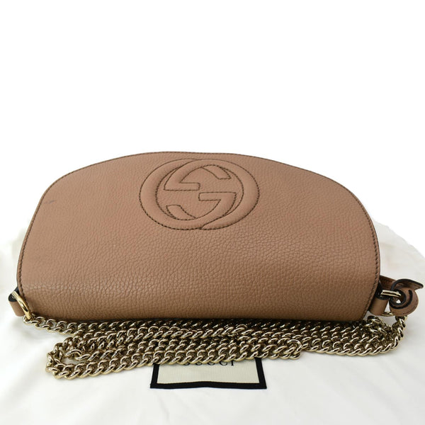GUCCI Soho GG Flap Leather Chain Crossbody Bag Rose Beige 536224