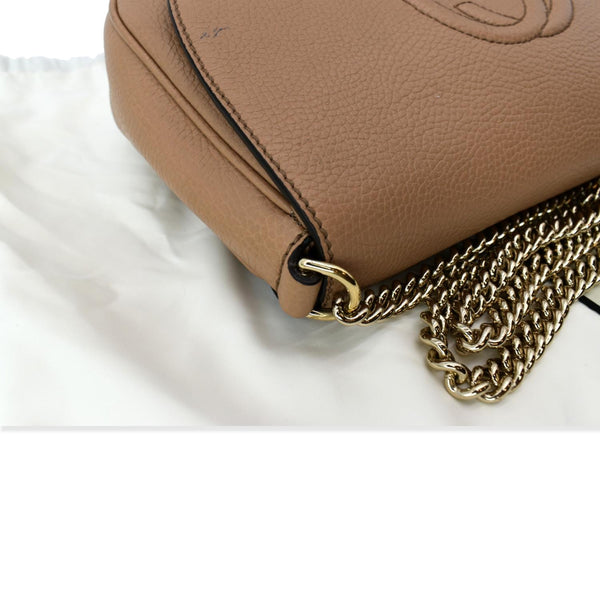 GUCCI Soho GG Flap Leather Chain Crossbody Bag Rose Beige 536224