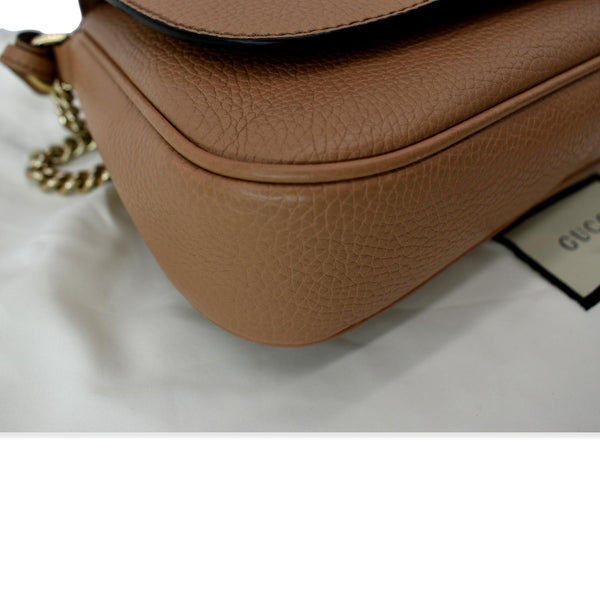 GUCCI Soho GG Flap Leather Chain Crossbody Bag Rose Beige 536224