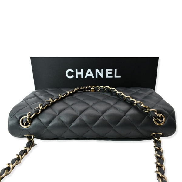 CHANEL Classic Jumbo Double Flap Lambskin Leather Shoulder Bag Dark Gray