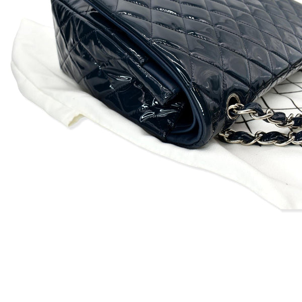 CHANEL Classic Maxi Double Flap Quilted Patent Leather Shoulder Bag Marine