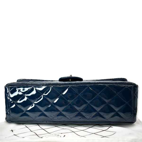 CHANEL Classic Maxi Double Flap Quilted Patent Leather Shoulder Bag Marine