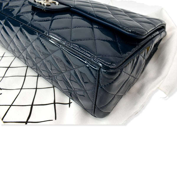 CHANEL Classic Maxi Double Flap Quilted Patent Leather Shoulder Bag Marine