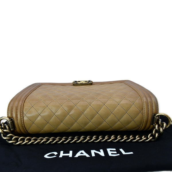 CHANEL Medium Boy Flap Leather Shoulder Bag Beige
