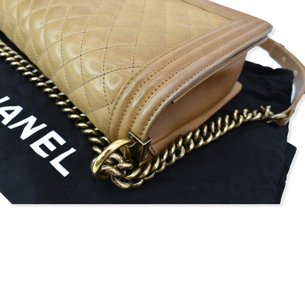 CHANEL Medium Boy Flap Leather Shoulder Bag Beige