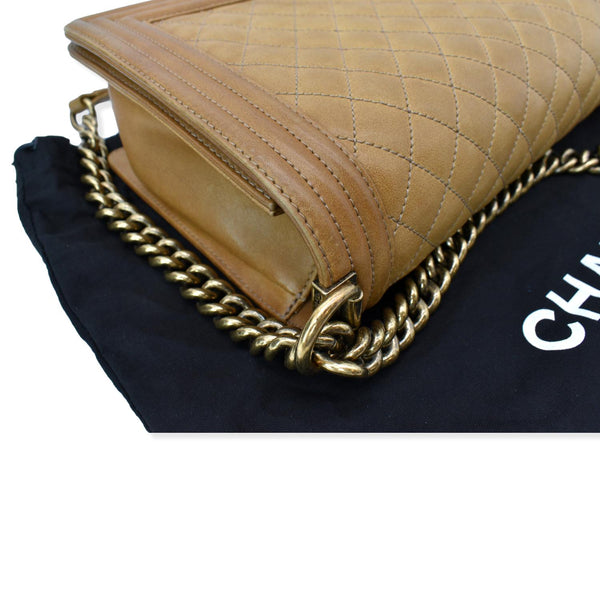 CHANEL Medium Boy Flap Leather Shoulder Bag Beige