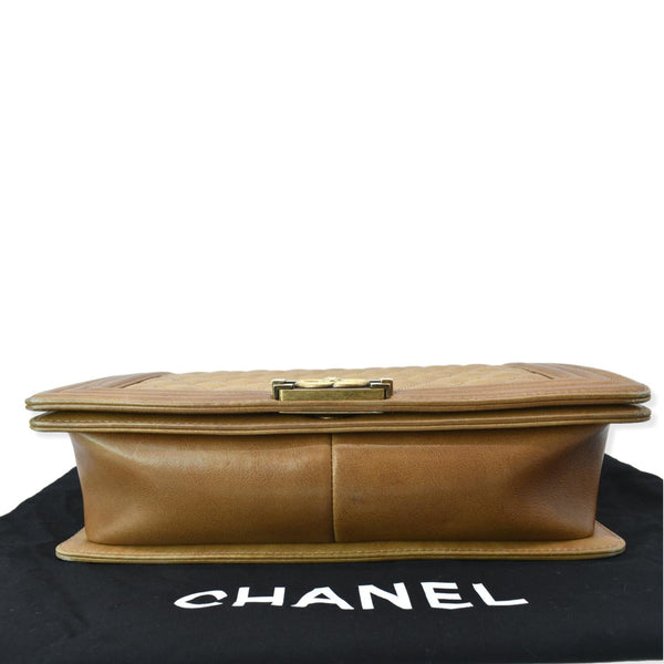CHANEL Medium Boy Flap Leather Shoulder Bag Beige