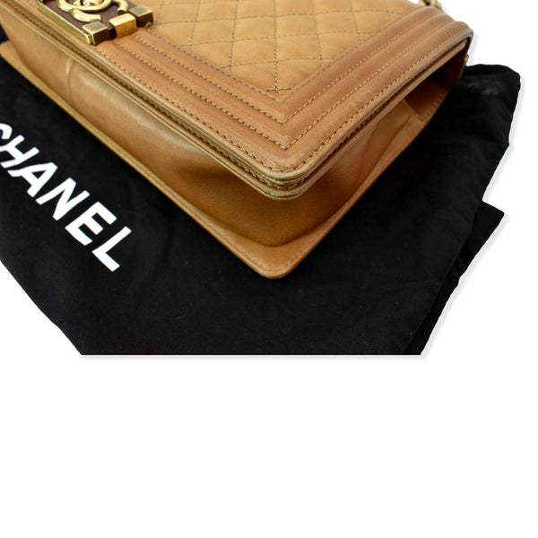 CHANEL Medium Boy Flap Leather Shoulder Bag Beige