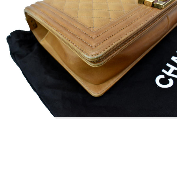 CHANEL Medium Boy Flap Leather Shoulder Bag Beige