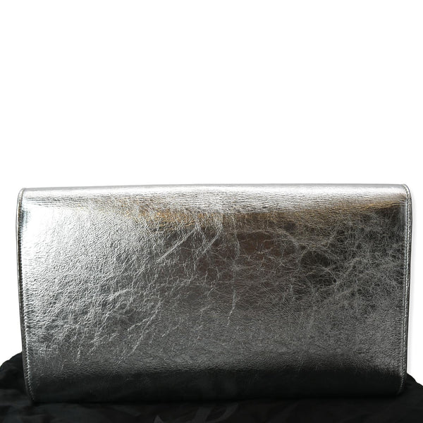 YVES SAINT LAURENT Belle de Jour Leather Clutch Bag Silver