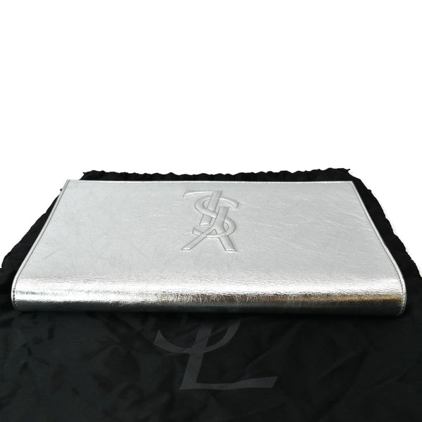 YVES SAINT LAURENT Belle de Jour Leather Clutch Bag Silver