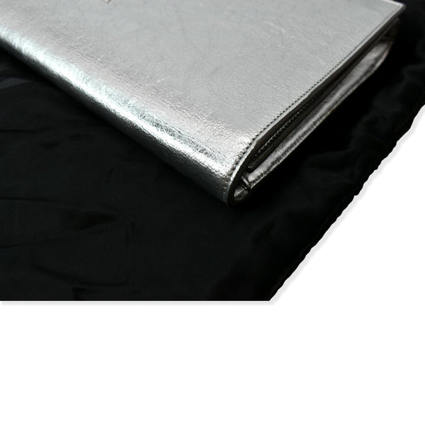 YVES SAINT LAURENT Belle de Jour Leather Clutch Bag Silver