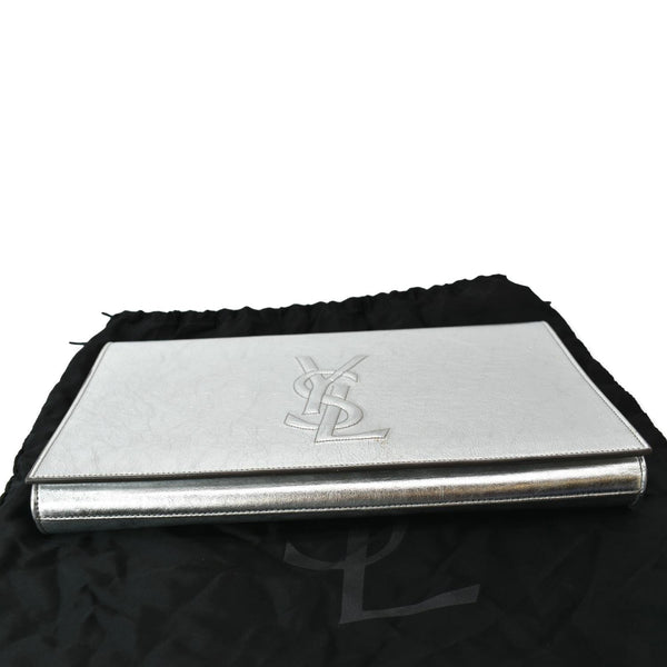 YVES SAINT LAURENT Belle de Jour Leather Clutch Bag Silver