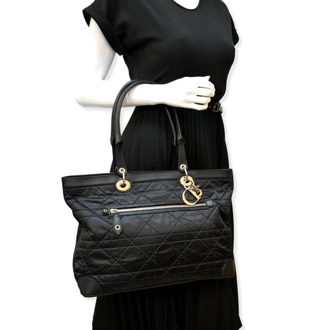 CHRISTIAN DIOR Quilted Satin Tote Bag Black