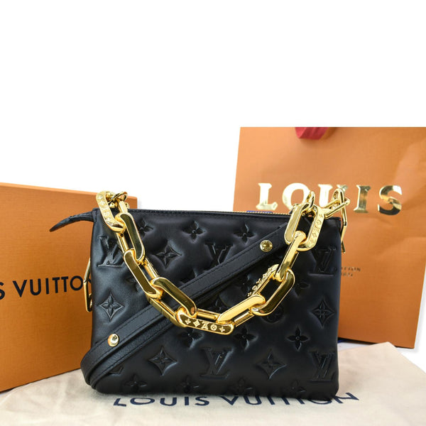 LOUIS VUITTON Coussin BB Monogram Embossed Leather Shoulder Bag Black