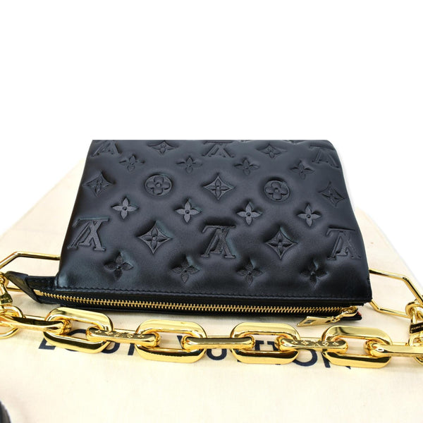 LOUIS VUITTON Coussin BB Monogram Embossed Leather Shoulder Bag Black